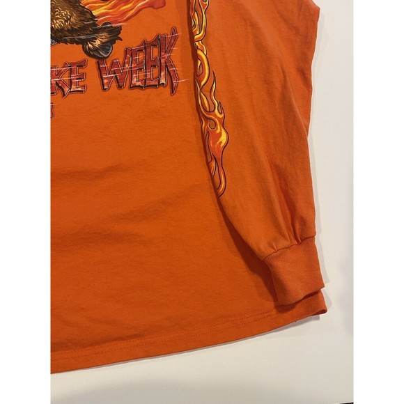 Sturgis Bike Week 2008 Long Sleeve Motorcycle T-Shirt Double Sided Orange Flames - Picture 16 of 16